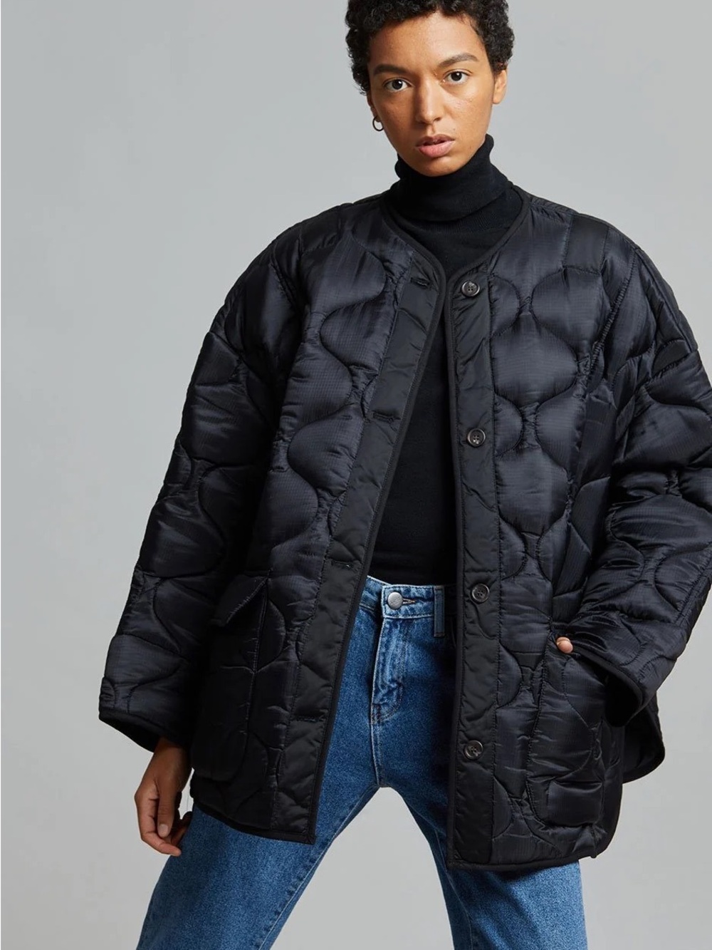 The Frankie Shop Teddy Quilted Jacket Black XS/S Oversized